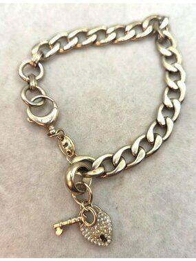 FOSSIL GOLD TONE S/STEEL CRYSTAL PAVE KEY HEART LOCK CHARMS BRACELET